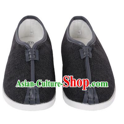 Top Grade Kung Fu Martial Arts Shoes Pulian Shoes, Chinese Traditional Tai Chi Linen Shoes Cloth Zen Deep Grey Shoes for Women for Men