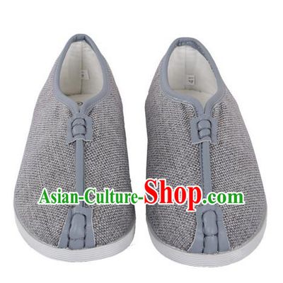 Top Grade Kung Fu Martial Arts Shoes Pulian Shoes, Chinese Traditional Tai Chi Linen Shoes Cloth Zen Grey Shoes for Women for Men