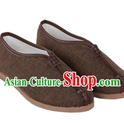 Top Grade Kung Fu Martial Arts Shoes Pulian Shoes, Chinese Traditional Tai Chi Linen Shoes Cloth Zen Brown Shoes for Women for Men