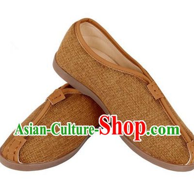 Top Grade Kung Fu Martial Arts Shoes Pulian Shoes, Chinese Traditional Tai Chi Linen Shoes Cloth Zen Khaki Shoes for Women for Men