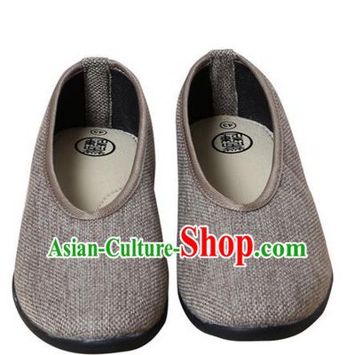 Top Grade Kung Fu Martial Arts Shoes Pulian Shoes, Chinese Traditional Tai Chi Fine Linen Cloth Zen Light Grey Shoes for Women for Men