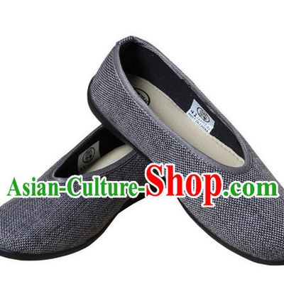 Top Grade Kung Fu Martial Arts Shoes Pulian Shoes, Chinese Traditional Tai Chi Fine Linen Cloth Zen Deep Grey Shoes for Women for Men