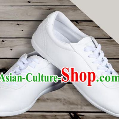 Top Grade Kung Fu Martial Arts Shoes Pulian Shoes, Chinese Traditional Tai Chi Imitation Leather White Shoes for Women for Men