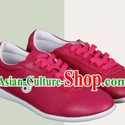 Top Grade Kung Fu Martial Arts Shoes Pulian Shoes, Chinese Traditional Tai Chi Imitation Leather Red Shoes for Women for Men