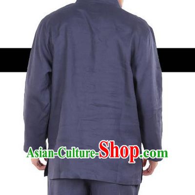 Top Grade Kung Fu Costume Martial Arts Linen Meditation Suits Pulian Zen Clothing, Training Costume Tai Ji Navy Uniforms Gongfu Shaolin Wushu Tai Chi Clothing for Men
