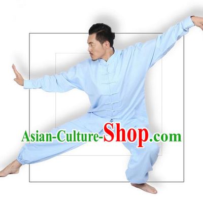 Top Grade Kung Fu Costume Martial Arts Blue Linen Suits Pulian Zen Clothing, Training Costume Tai Ji Meditation Uniforms Gongfu Wushu Tai Chi Plated Buttons Clothing for Men