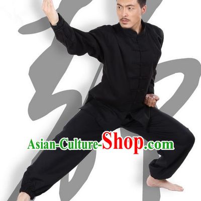 Top Grade Kung Fu Costume Martial Arts Black Linen Suits Pulian Zen Clothing, Training Costume Tai Ji Meditation Uniforms Gongfu Wushu Tai Chi Plated Buttons Clothing for Men