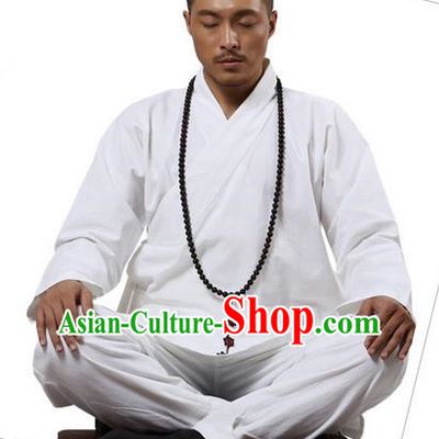 Traditional Chinese Kung Fu Costume Martial Arts White Linen Suits Pulian Clothing, Training Costume Tai Ji Meditation Uniforms Gongfu Wushu Tai Chi Clothing for Men