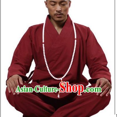 Traditional Chinese Kung Fu Costume Martial Arts Red Linen Suits Pulian Clothing, Training Costume Tai Ji Meditation Uniforms Gongfu Wushu Tai Chi Clothing for Men