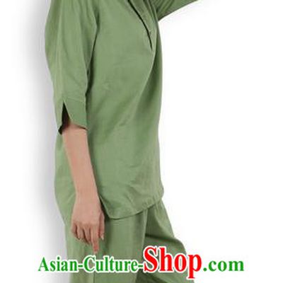 Traditional Chinese Kung Fu Costume Martial Arts Linen Green Suits Pulian Meditation Clothing, China Tang Suit Yoga Uniforms Tai Chi Clothing for Women