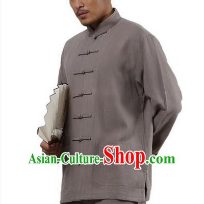 Traditional Chinese Kung Fu Costume Martial Arts Grey Ramine Suits Pulian Meditation Clothing, Tai Ji Uniforms Wushu Tai Chi Zen Clothing for Men