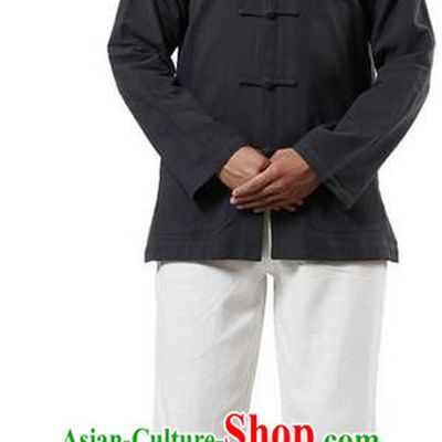 Traditional Chinese Kung Fu Costume Martial Arts Linen Plated Buttons Black Overshirt Pulian Clothing, China Tang Suit Shirt Tai Chi Clothing for Men