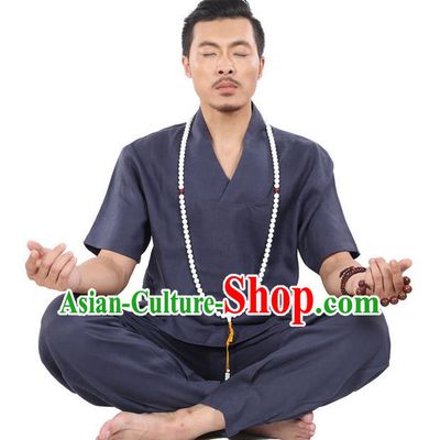 Traditional Chinese Kung Fu Costume Martial Arts Linen Navy Suits Pulian Clothing, China Tang Suit Uniforms Tai Chi Meditation Clothing for Men