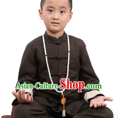 Traditional Chinese Kung Fu Costume, Children Martial Arts Linen Long Sleeve Suits Pulian Clothing, China Tang Suit Tai Chi Meditation Grey Uniforms for Kids