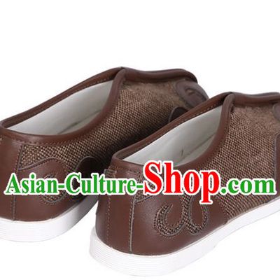 Top Chinese Traditional Tai Chi Brown Linen Shoes Kung Fu Pulian Shoes Martial Arts Shoes for Men