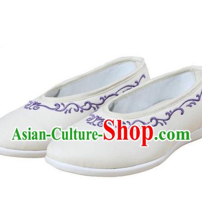 Top Chinese Traditional Tai Chi Embroidered Linen Shoes Kung Fu Pulian Shoes Martial Arts Beige Shoes for Women