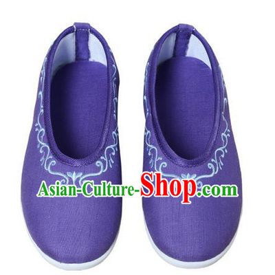 Top Chinese Traditional Tai Chi Embroidered Linen Shoes Kung Fu Pulian Shoes Martial Arts Purple Shoes for Women