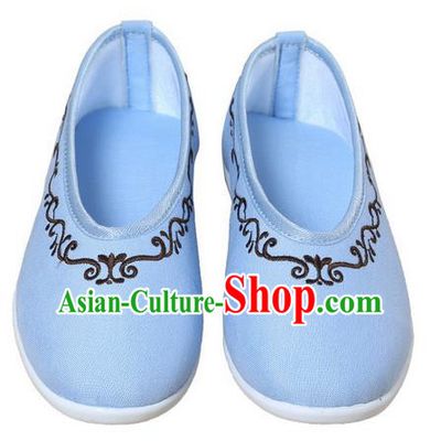 Top Chinese Traditional Tai Chi Embroidered Linen Shoes Kung Fu Pulian Shoes Martial Arts Blue Shoes for Women