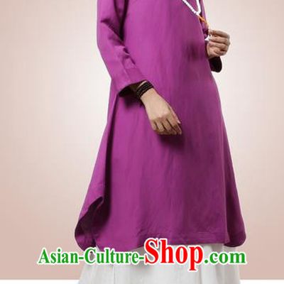 Top Chinese Traditional Costume Tang Suit Purple Qipao Dress, Pulian Clothing China Cheongsam Upper Outer Garment Stand Collar Dress for Women