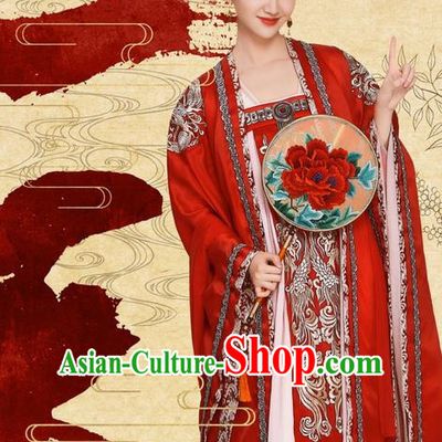 Traditional Chinese Ancient Imperial Empress Costume and Headpiece Complete Set, Chinese Television The Glory of Tang Dynasty Palace Queen Embroidered Hanfu Clothing for Women