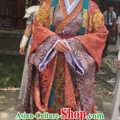 Traditional Chinese Ancient Imperial Consort Costume and Headpiece Complete Set, Xuan-Yuan Sword Legend  The Clouds of Han the Three Kingdoms Imperial Empress Hanfu Clothing for Women