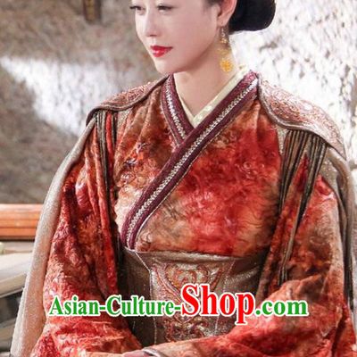 Traditional Chinese Ancient Queen Phoenix Costume and Headpiece Complete Set, Xuan-Yuan Sword Legend  The Clouds of Han the Three Kingdoms Imperial Empress Hanfu Clothing for Women