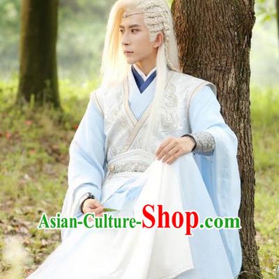 Traditional Chinese Ancient Swordsman Costume, Xuan-Yuan Sword Legend  The Clouds of Han the Three Kingdoms Prince Hanfu Clothing and Headpiece Complete Set for Men