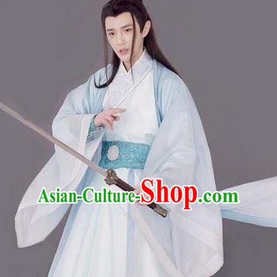 Traditional Chinese Ancient Nobility Childe Costume and Headwear Complete Set, Xuan-Yuan Sword Legend  The Clouds of Han the Three Kingdoms Swordsman Hanfu Clothing for Men