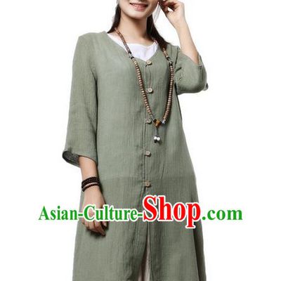 Top Chinese Traditional Costume Tang Suit Green Linen Qipao Coats, Pulian Clothing Republic of China Upper Outer Garment Dust Coats for Women