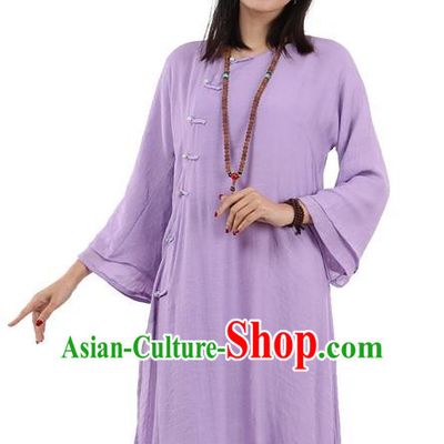 Top Chinese Traditional Costume Tang Suit Purple Plated Buttons Qipao Dress, Pulian Clothing Republic of China Cheongsam Dress for Women