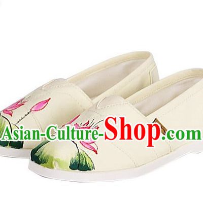 Top Chinese Traditional Linen Shoes, Pulian Shoes China Painting Lotus Cloth Shoe for Women