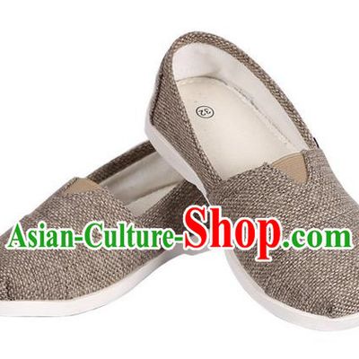 Top Chinese Traditional Linen Kong Fu Shoes, Pulian Zen Shoes China Martial Art Light Brown Cloth Shoe for Men