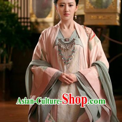 Traditional Chinese Ancient Imperial Princess Costume and Headpiece Complete Set, Chinese The Glory of Tang Dynasty Palace Lady Senior Concubine Hanfu Clothing for Women