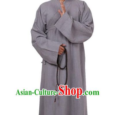 Traditional Chinese Kung Fu Costume Martial Arts Linen Grey Monk Robes Pulian Meditation Clothing, China Tang Suit Shaolin Wushu Frock for Men
