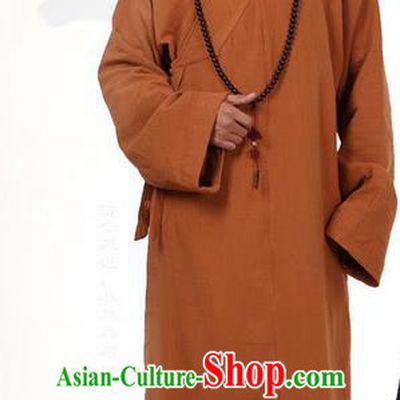 Traditional Chinese Kung Fu Costume Martial Arts Monk Robes Pulian Meditation Clothing, China Tang Suit Shaolin Wushu Khaki Frock for Men