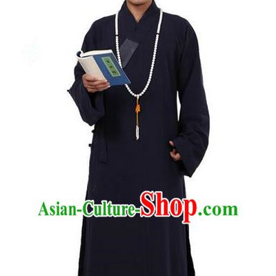 Traditional Chinese Kung Fu Costume Martial Arts Monk Robes Pulian Meditation Clothing, China Tang Suit Shaolin Wushu Navy Frock for Men