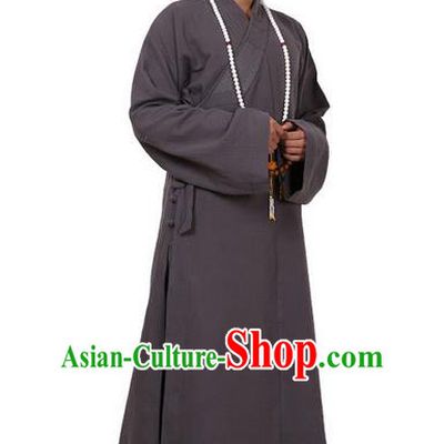 Traditional Chinese Kung Fu Costume Martial Arts Monk Robes Pulian Meditation Clothing, China Tang Suit Shaolin Wushu Grey Frock for Men