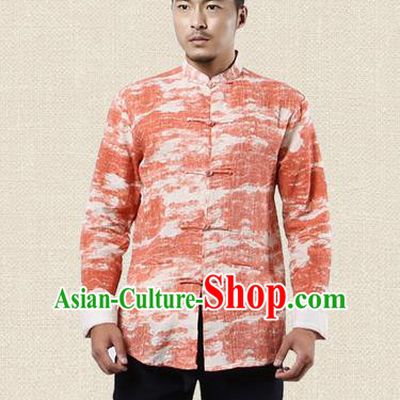 Traditional Chinese Kung Fu Costume Martial Arts Tang Suit Shirts Pulian Meditation Clothing, China Tai Chi Plated Buttons Red Overshirts for Men