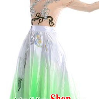 Chinese Classic Stage Performance Chorus Singing Group Dance Costumes, Opening Dance Folk Dance Big Swing Green Dress for Women