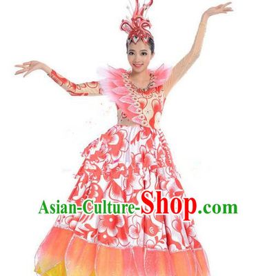 Top Chinese Classic Stage Performance Chorus Singing Group Costumes, Opening Dance Folk Dance Big Swing Dress for Women