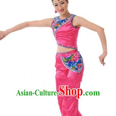 Traditional Chinese Yi Nationality Dancing Costume, Torch Festival Dance Clothing, Chinese Yi Minority Nationality Costume for Women