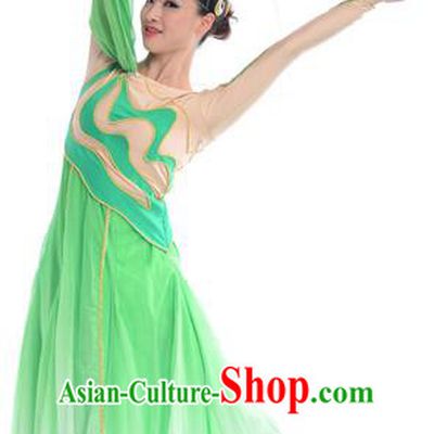 Traditional Chinese Classical Dance Water Sleeve Fan Dancing Costume, Folk Dance Drum Dance Uniform Yangko Green Dress for Women
