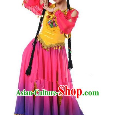 Traditional Chinese Uyghur Nationality Dancing Costume, Folk Dance Ethnic Costume, Chinese Minority Nationality Uigurian Dance Dress for Women