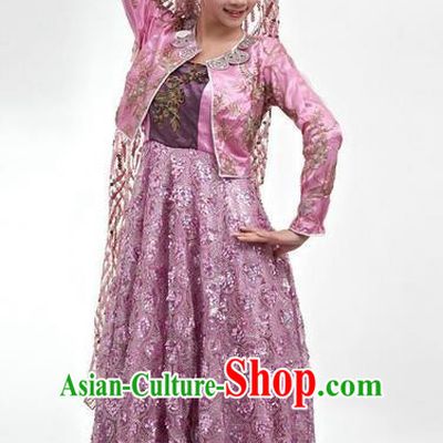 Traditional Chinese Hui Nationality Dancing Costume, Folk Dance Ethnic Dress, Chinese Hui Minority Nationality Uigurian Dance Clothing for Women