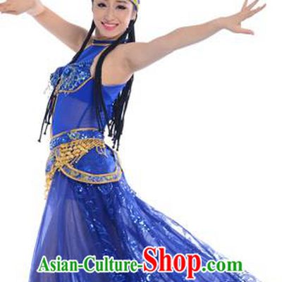 Chinese Classic Stage Performance Chorus Singing Group Dance Costume and Headwear, Opening Dance Samba Dance Dress for Women