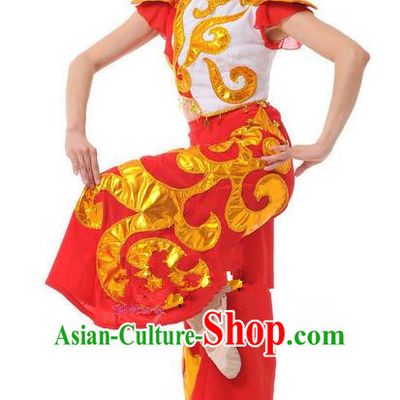 Traditional Chinese Classical Dance Yangge Fan Dancing Costume, Folk Dance Drum Dance Uniform Yangko Red Costume for Women