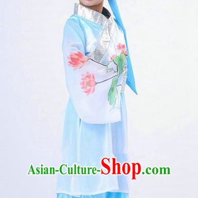 Traditional Chinese Classical Dance Peking Opera Performance Costume, Children Folk Dance Uniform Lotus Dance Blue Clothing for Kids