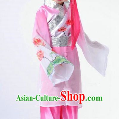Traditional Chinese Classical Dance Peking Opera Performance Costume, Children Folk Dance Uniform Lotus Dance Pink Clothing for Kids