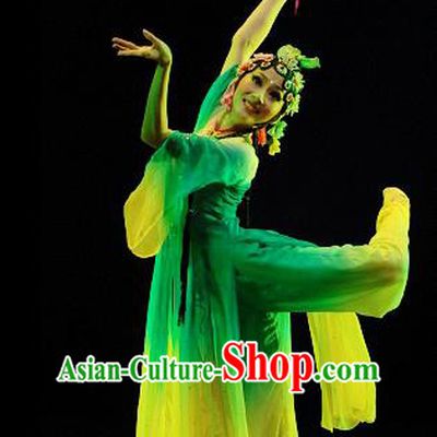 Traditional Chinese Classical Dance Yangge Fan Dance Costume, Folk Dance Drum Dance Uniform Yangko Green Dress for Women