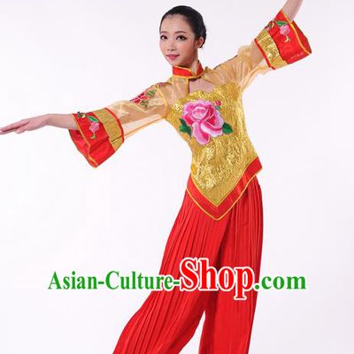 Traditional Chinese Yangge Fan Dancing Costume, Folk Dance Yangko Clothing for Women